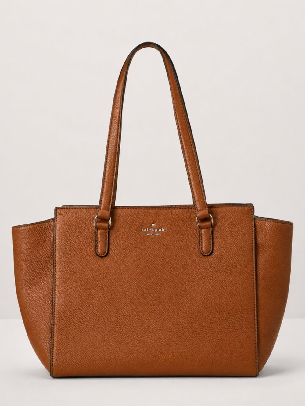 Kate Spade Pebbled Leather Tote Brown Cognac Pink Lining Large Work Bag